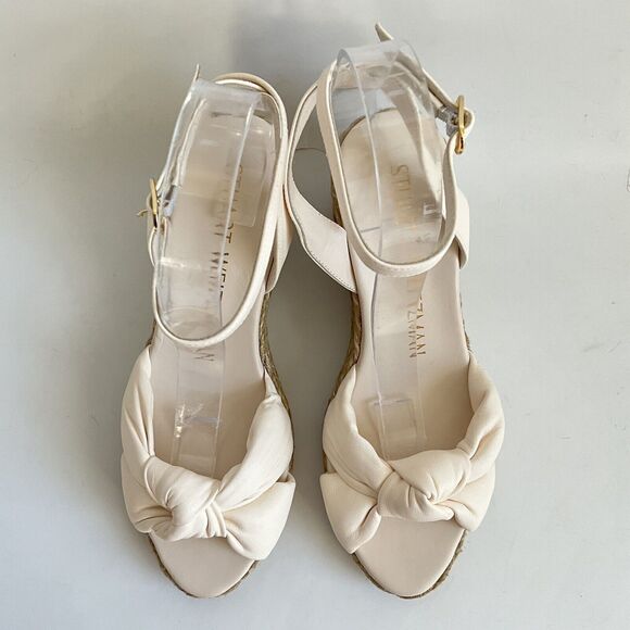 Stuart Weitzman Sandals 7M Ivory Playa Knot 60 Napa Leather Espadrille Wedge - Picture 11 of 12